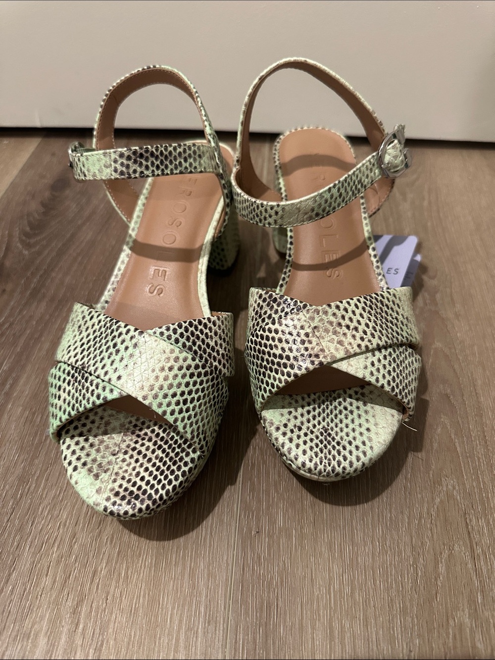 AEROSOLES Mint Green Snake-Print Ankle Strap Sandals